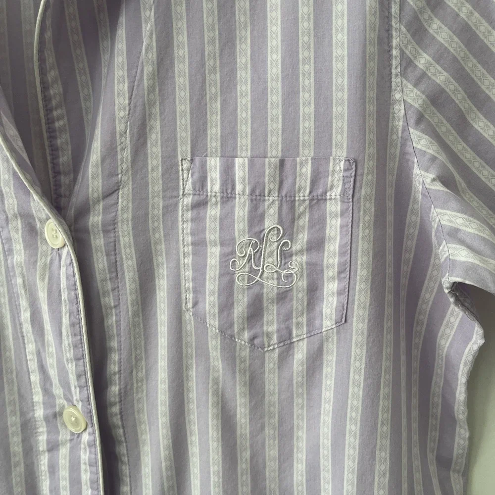 Lauren Ralph Lauren Purple White Striped Pajama Top Medium Preppy Loungewear